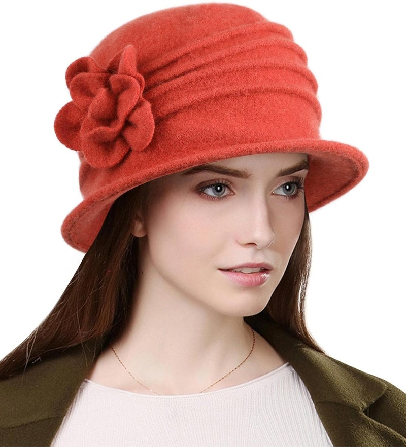 Sumolux Women Beret Hat French Vintage Floral Wool Dress Cloche Classic Winter Hat 1920s - Image 1
